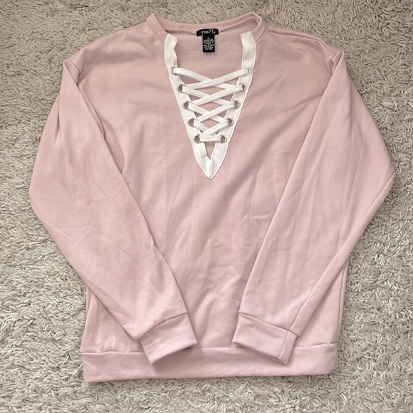Rue 21 Blush Pink Varsity Lace Detail Pullover Sweatshirt, size M - Picture 1 of 5